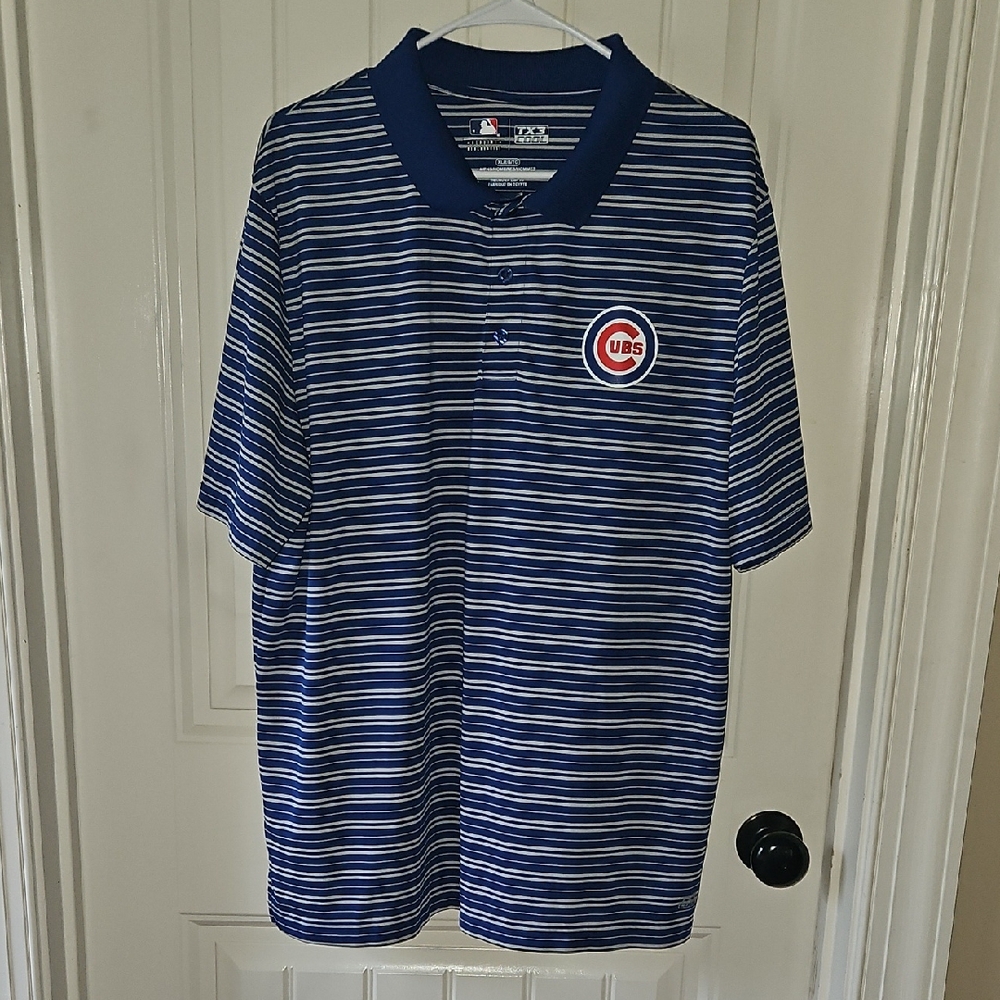 Chicago Cubs Blue and Light Gray Striped Polo